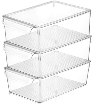 Viwares Kühlschrank Organizer mit Deckel | 3 er Set | Hochtransparente Aufbewahrung für Wurst, Obst & Gemüse | Aufbewahrungsbehälter zum Frischeerhalt | 20 x 32,5 x 10 cm | Geruchsdicht