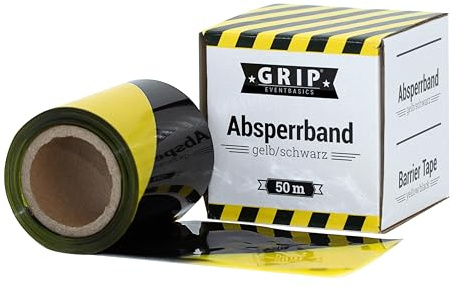 GRIP Eventbasics Absperrband schwarz-gelb – 28 µ – 50 m x 70 mm
