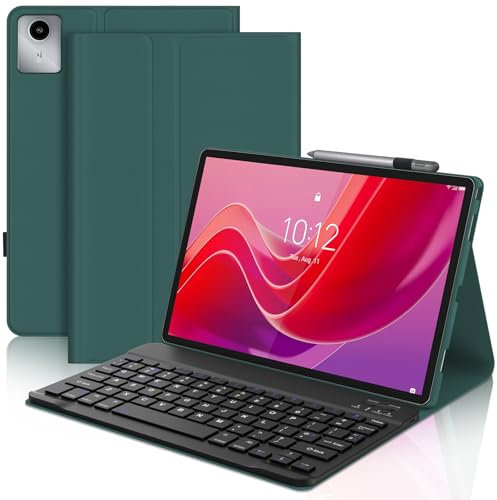 Keyboard Case for Lenovo Tab M11 11, UK Layout Wireless Detachable Bluetooth Keyboard with Stand Cover and Pen Holder for Lenovo Tab M11 (TB330FU/TB330XU) 11 Inch 2024 Tablet, Dark Green
