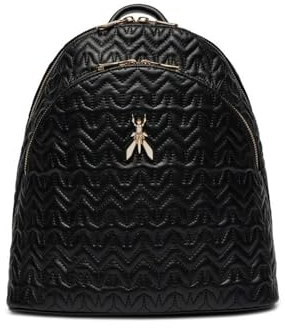 Patrizia Pepe Rucksack aus Leder mit gestepptem Logo und doppeltem Reißverschluss, Schwarz, Schwarz
