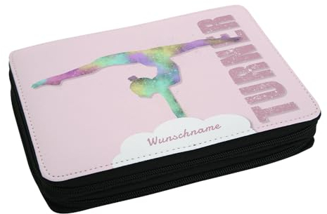 Eurofoto Schulmäppchen mit Namen und Motiv Turnen | Federmappe mit Hobby personalisiert inkl. Stifte, Lineal, Radierer, Spitzer