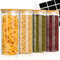Avmvnvc Bocaux en Verre - Lot de 4 Bocal en Verre avec Couvercle en Bambou - Bocaux Rangement Cuisine - Pot en Verre avec Couvercle pour Pâtes, Céréales, Thé, Haricots (900ml×4)