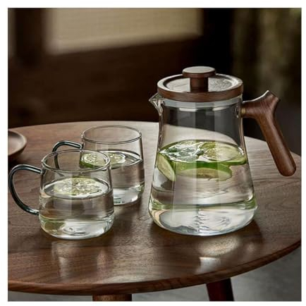 Clásico Tetera casera de gran capacidad, tetera de vidrio transparente con mango de madera, recipiente para hacer té de 1100ml/38,7 oz Fácil de usar