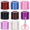 Glarks Set di 8 rotoli di cordoncino elastico piatto da 90 metri, 8 colori, con forbici, per bracciali, collane, perline e creazione di gioielli