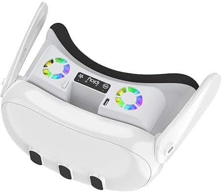 Finera2022 Face Cover Cooling Fan for Oculus Quest 3, Comfortable Foam Pad Fan Cooler with 2 RGB Modes, Active Air Circulation Ventilation to Relieve Lens Fogging - White