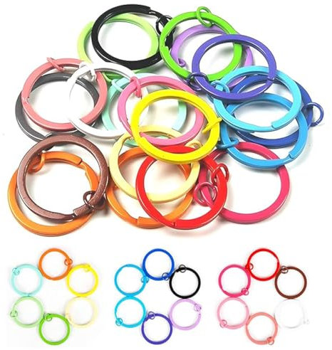 40 Stück Bunte Flache Schlüsselringe, 25 MM Flachen Metall Schlüsselring Ringe, Schlüsselanhänger mit Spaltringe, Metallische Schlüsselanhänger Ringe, für Schlüssel, Halsketten, Armbänder, Bunte