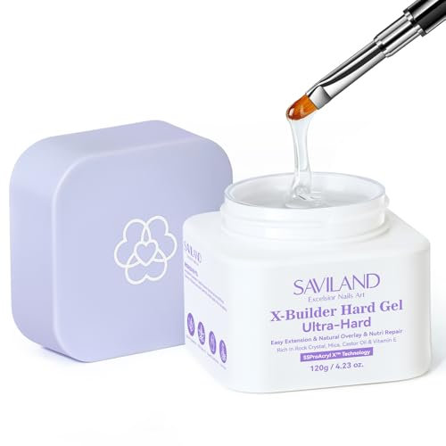 SAVILAND Super Hard Builder Gels: 120g Clear Builder Gels For Nails Plant-Based with Mica Vitamin E Castor Oil U V Hard Gel for Nails 3D Nail Extension Gel Strengthening & Thickening DIY Home Use
