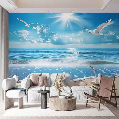 Papier Peint Panoramique Étoile de Mer de Paysage de La Mer Du Nord, Poster Fresque Murale Bleu, Poster Mural pour Salon, Chambre d’Enfants Restaurant, 200 x 140 cm (L x H) Décoration Fresque