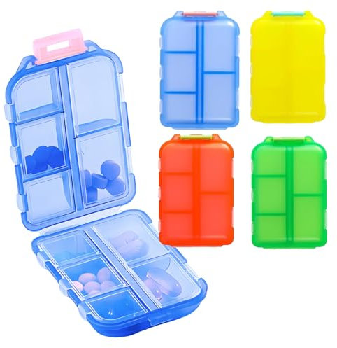 MAIANY Tablettenbox Reise-Pillen-Organizer, Tragbare Doppelschichtige Medikamenten-Aufbewahrungsbox mit 10 Fächern für Vitamine Lebertran Nahrungsergänzungsmittel (Blau+Gelb+Orange+Grün)