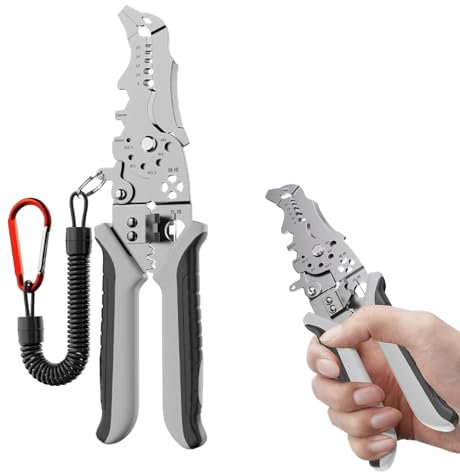 2024 New Multifunctional Elbow Wire Stripping Pliers with A Spring Keychain, Professional Wire Stripper Crimper Cable Cutter Pliers, Upgrade Electrician Pliers Tools