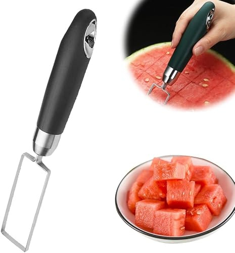 Stainless Steel Watermelon Cutter, 2024 Upgraded Fruits Cutter Carving Tool, Fruit Cutter Slicer Water Melon Cutter Tool, Watermelon Cube Cutting Knife for Home Kitchen Gadgets (Black L)
