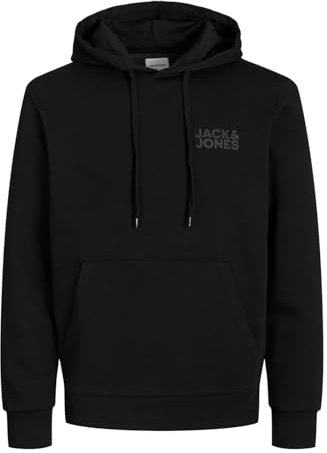 JACK & JONES Herren Hoodie Kapuzensweatshirt JJ Ecorp Logo Sweat Hood, Farbe:Schwarz, Artikel:- Black/small Print, Größe:S