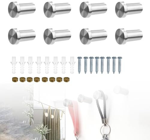 0XBIT Handtuchhaken, 8 Stück Garderobenhaken Silber, Kleiderhaken Edelstahl, Wandhaken Edelstahl, handtuchhaken zum Bohren mit Montagezubehör, für Schlafzimmer, Küche, Badezimmer