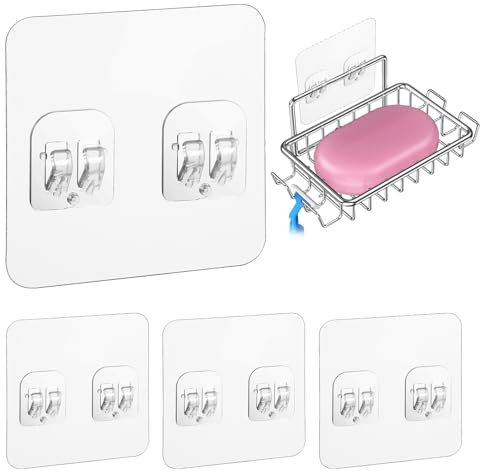 Gjinxi 4 Pack Shower Caddy Adhesive Replacement, No Drilling Transparent Shelf Adhesive for Kitchen Sink Organizers, Wall Hook for Bathroom Storage Shelves, Toothbrush Holder