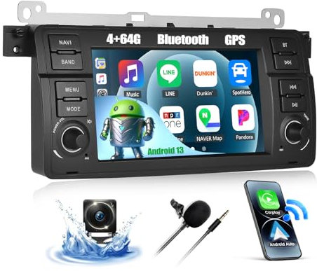 CAMECHO 4+64G Android 13 Navi Autoradio für BMW 3 E46 Touring Coupe Convertible Compact, 7 Zoll Wireless Carplay Bluetooth HD Radio mit Android Auto WiFi GPS FM/RDS Mirror Link +Rückfahrkamera Canbus
