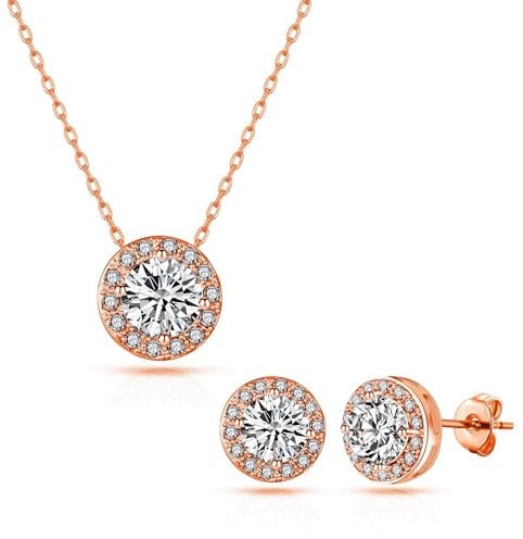 Philip Jones Rose Gold Plated Halo Set Created with Zircondia® Crystals