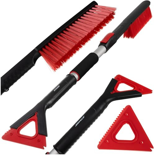 Xtrobb Eiskratzer Auto mit Schneebesen 2 in 1 Hochstabil Teleskopierbar bis 103 cm Abnehbare Schaber mit 3 Kanten und Schneebürste Lackschonende Borsten Schaumstoffgriff 24822