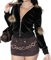 LLECDASEUI Velvet Hoodies for Women, Long Sleeve Zip Sweatshirt Crop Top Jackets with Fur Hooded Drawstrings, Retro Y2k (S,Black)