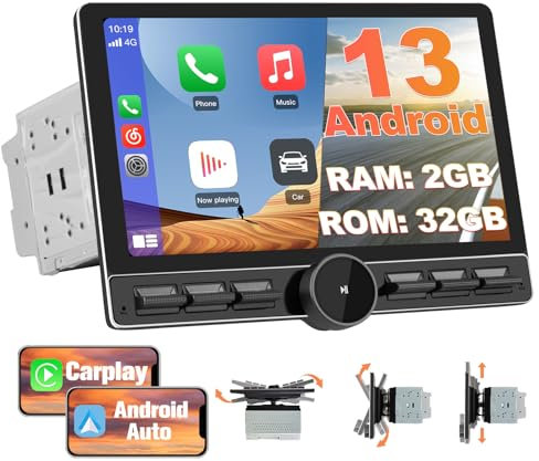 Hexinex Android 13.0 [2GB+32GB] Radio Coche 2 DIN Universal con Pantalla Táctil Inclinable y Giratoria de 10.6 Pulgadas, Autoradio Admite CarPlay/Android Auto Inalámbrico/MirrorLink/WiFi/4G/Bluetooth