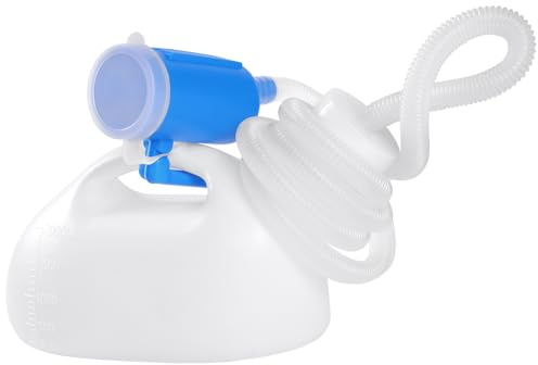 FAMJOALE Urinoir portable 2000 ml pour hommes, urinoir anti-éclaboussures pour personnes âgées, grandes bouteilles d'urine épaisses de 150 cm avec long tube et couvercle (blanc)