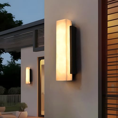 ZenithBeam Applique Murale Exterieur LED ÉTanches,Rectangulaire Imitation Marbre Terrasse Luminaire Mural,Noire ÉPais En Acier Inoxydable Garage Applique Exterieur,Villa Porte Pilier Applique-45CM