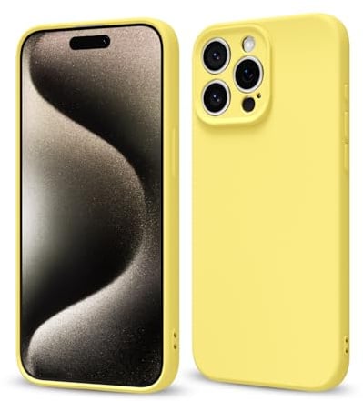 Svaove for iPhone 15 Pro Max Phone Case Liquid Silicone, Thin Ultra Slim Minimalist Phone Cover, Girly Cute Plain Bright Solid Color Matte Soft Rubber Jelly Gel Plastic TPU Bumper, Yellow