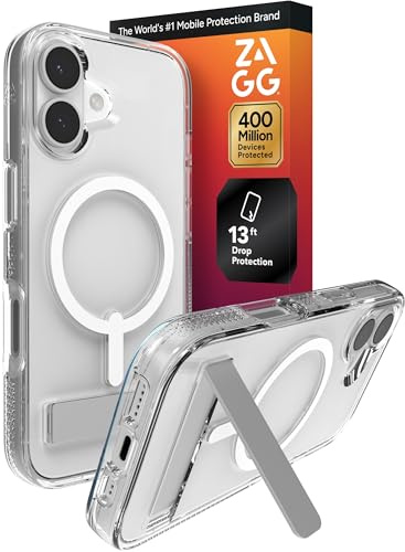 Zagg Crystal Palace Schutzhülle mit Ständer für iPhone 17, transparent, Fallschutz (4 m), MagSafe-Ladekompatibel, ClearGuard-Anti-Vergilbungstechnologie, Kratzfeste Handyhülle