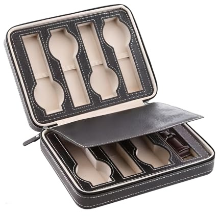 Custodia da viaggio, 8 slot per orologio da polso, organizer per orologi con cuscino protettivo, scatola portaoggetti in pelle PU, accessori per orologi con cerniera sicura, custodia da viaggio per