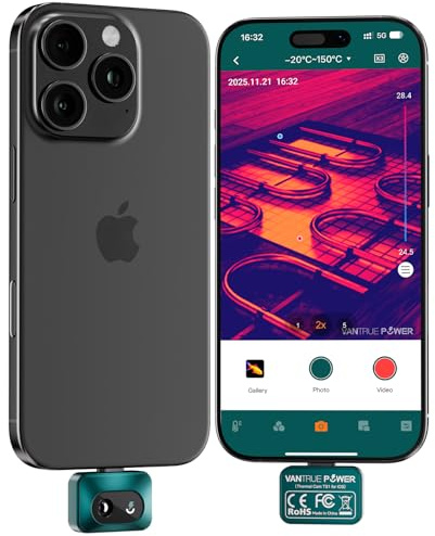VANTRUE POWER Wärmebildkamera Thermal Kamera für iOS, iPad, iPhone, Infrarotkamera mit 512x384 Superauflösung,Temperaturbereich -20 °C bis 550 °C, für Haus-& HLK-Inspektion, Grün