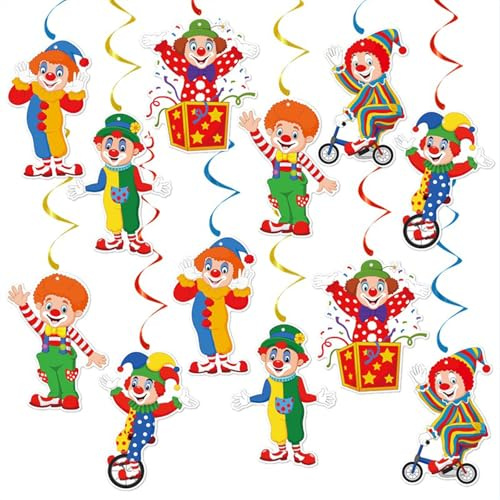 Dermalyx 12 Stück Kölner Karneval Spiral Deko, Hängende Girlanden Mit Zirkus Clown Motiv, Bunte Clownsdekoration Für Kölner Karneval Und Zirkus Geburtstag Party