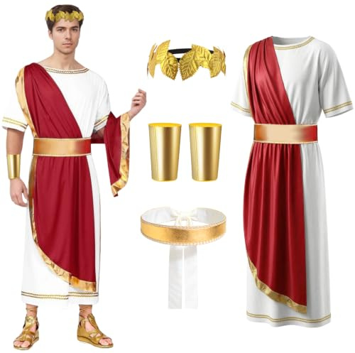 COYBTO Römischer Kostüm für Herren, Griechischer Kostüm Herren mit Römischer Toga, Osmanthus Haarreif, Schultergurt, Armband, Faschingskostüme Männer, Kostüm für Erwachsene Karneval Halloween