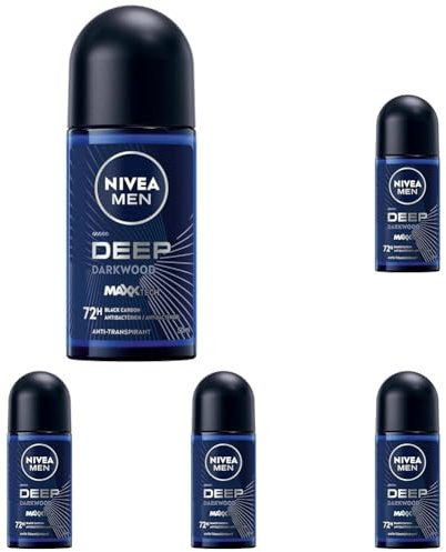 NIVEA MEN Deep Deo-Ball, Black Carbon, Dark Wood, 50 ml (1 Stück) (Packung mit 5)