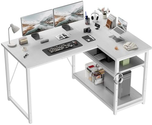 JUMMICO L-förmiger Schreibtisch 120 x80 cm mit Stauraum, Eck-Computertisch mit umkehrbarem Regal, Stabiler Bürotisch und Arbeitsstation für das Homeoffice,Weiß