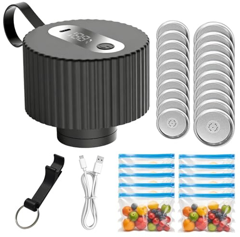 BORDEAG Vakuumierer Für Gläser,Vakuumierer Für Einmachgläser Mit Zubehör,Tragbares Vakuumiergerät Für Gläser,Vacuum Sealer Kit Für Haushalt Und Reise,Inklusive Vakuumbeutel,Deckel,USB-Anschluss