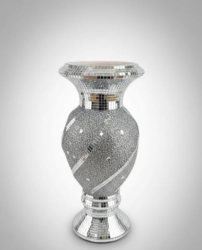 30cm Silver Ceramic Mirrored Pot Vase with Glitter | Luxury Spiral Flower Vase Home Decoration Ornament (BB-72)