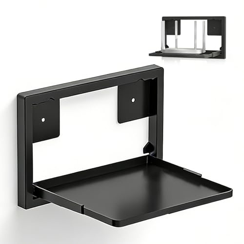 TFLPUO Router Wandhalterung, Faltbar Router Schrank Wandregal Ohne Bohren Schwarz WLAN Box Regal Halterung Wand für Routers TV-Box Hi-Fi Spielkonsolen 27.6 X 21.6 X 2 cm