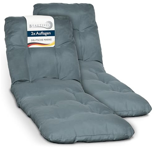 Beautissu 2X Auflage Sonnenliege Deckchair Liegenauflage für Gartenmöbel | 190x60cm Taubenblau 8cm dickes Polster für Liegestuhl Polsterauflage Garten Sonnenliege Terrasse Flair RL