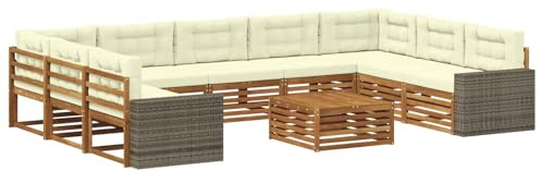 vidaXL Outdoor-Sofagarnitur 10 pcs Natur und Creme Massivholz Akazie, Gartenmöbel Set, modernes Sofa für den Außenbereich, Lounge ganz entspannt, Terrasse, Patio