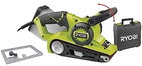 RYOBI - Ponceuse à bande 800 W - 75 x 533 mm - poignée frontale pivotante 4 positions - variateur de vitesse - cadre de ponçage - Livrée en mallette avec 3 bandes abrasives grain 60/100/120