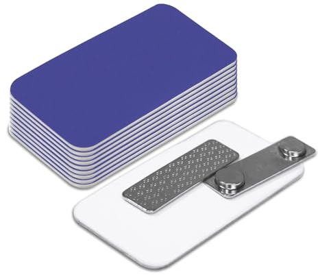 Namensschild/Abzeichen-Rohlinge, Blau, 3,8 x 7,6 cm, runde Ecken, magnetische Rückseite, 10 Stück