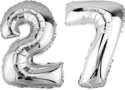 DekoRex Folienballon Silber 40cm Geburtstag Jubiläum Hochzeit Deko (Zahl 27)