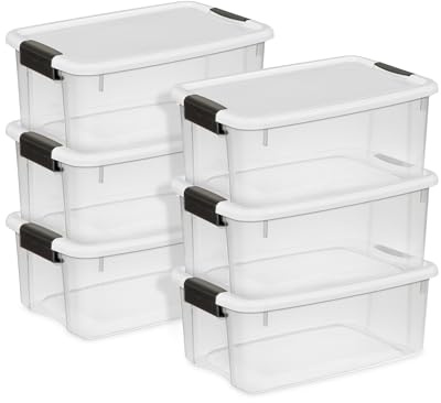 Sterilite 6-Pack Ultra Latching Box, Storage Bins with Lids, Clear Plastic, 18 Qt – Large Heavy-Duty Organizing Bin Containers for Home, Closet, Kitchen, Pantry, Bathroom, and Office