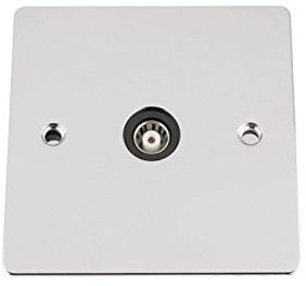 TV Coaxial Aerial Socket Single 1 Gang - Polished Chrome - Flat - Black Insert