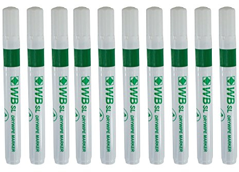 Hainenko 871004 WB SL Bullet Tip Dry Wipe Marker - Green (Pack of 10)