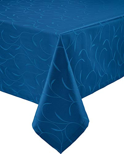 Erwin Müller Tischwäsche, Tischdecke Uni, Remscheid blau Größe 130x220 cm - hochwertige Qualität mit Fleckschutz ausgerüstet und Kuvertsaum, Rankenmuster