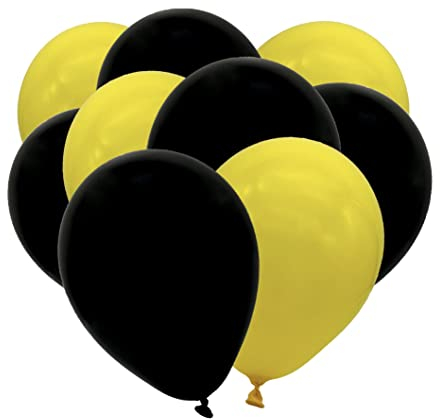 Globos Festival 50 Latex-Luftballons-schwarz-gelb-Helium-geeignet-Fanartikel- Durchmesser 25 cm - Ware EU ,