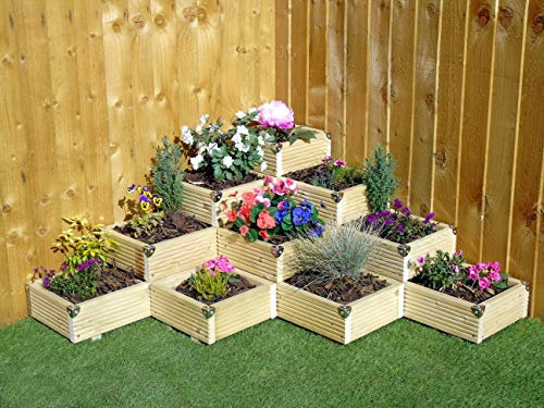 Wood-Shed Ltd 4 Tier Mountain Corner Garden Level Steps - Wooden Decking Patio Planter Trough - (Corner Covers) (Natural)