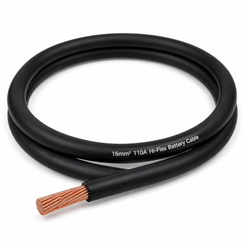 MKGT 110A Hi-Flex Battery Cable – 16mm2 5 Gauge Pure Copper Single Core PVC Welding Wire for 12V & 24V Automotive, Campervan, Solar, Inverter & Leisure Battery Systems (Black, 1 Meter)