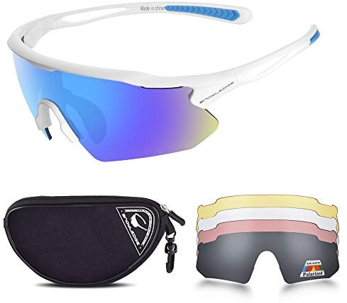 Snowledge Cycling Glasses with 5 Interchangeable Lens UV 400 Protection Polarised Sports Sunglasses for Men Women Running Climbing Fishing Driving Golfing
