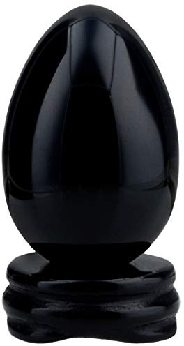 KYEYGWO Poliert Obsidian Kristall Ei mit Stein Ständer, Oval Kugel Edelstein für Reiki Heilende und Dekoration